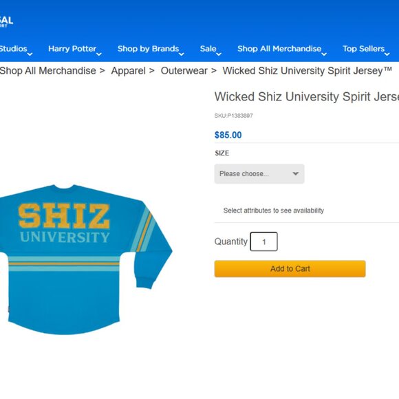 Wicked Shiz University Spirit Jersey Glinda Universal Studios NWT S - Picture 6 of 6